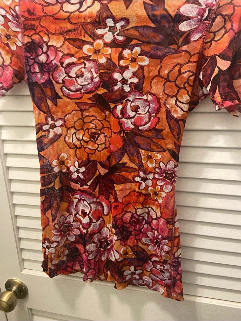 Floral Orange Short-Sleeve Women's Top stretch